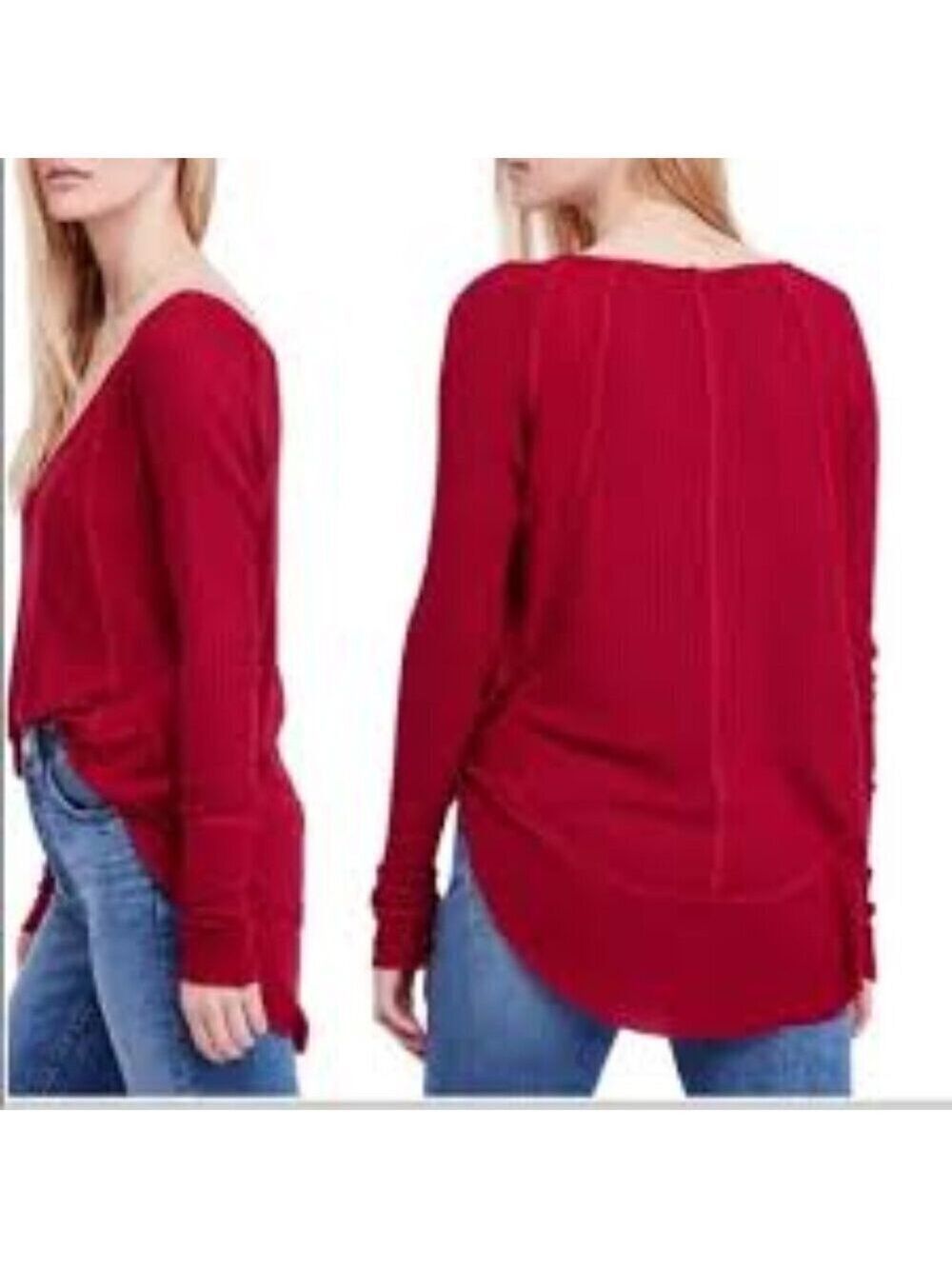 We The Free Oversized Catalina Waffle Knit Thermal Top Red Size XS